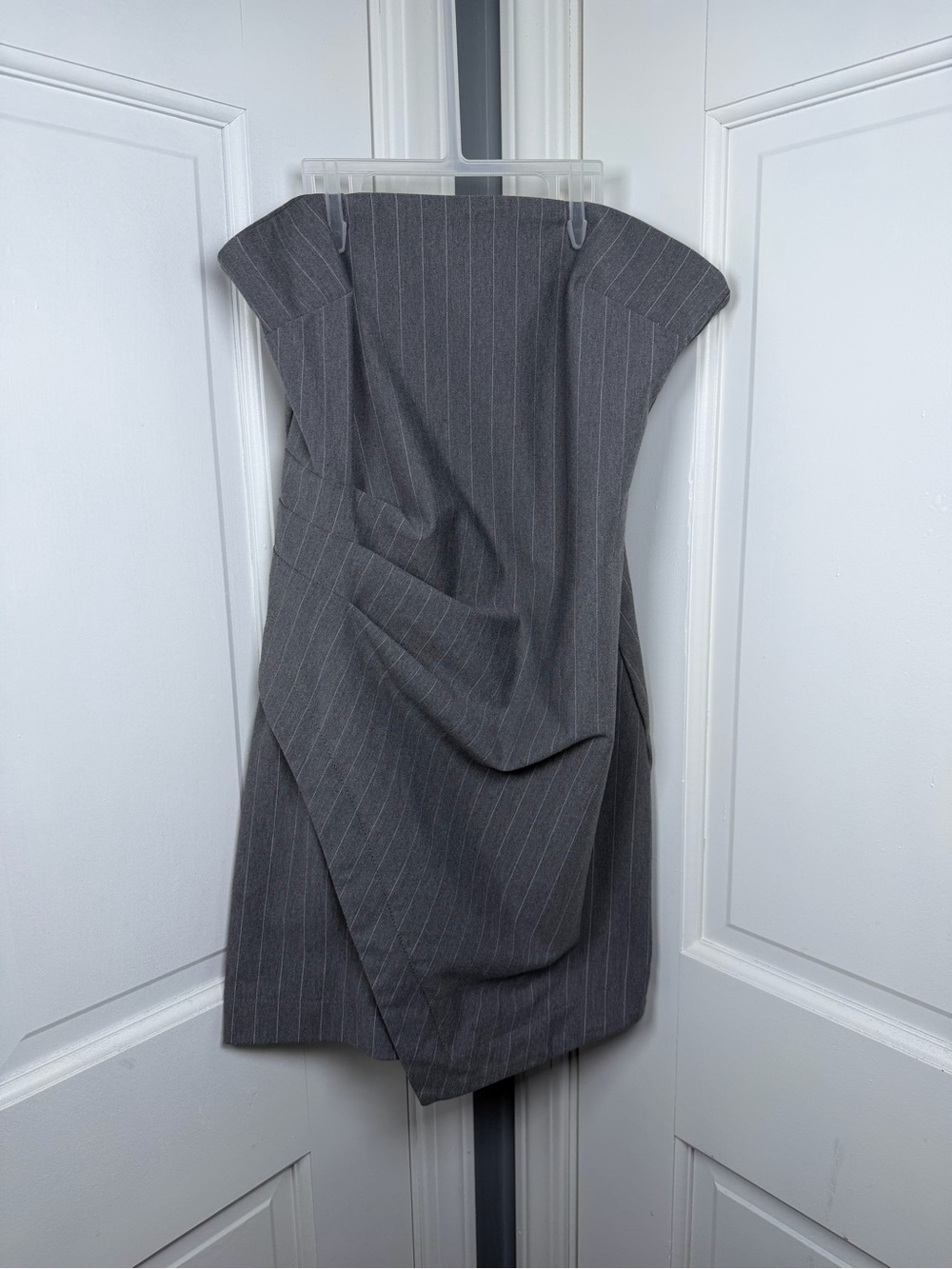 wild fable Strapless Gray Pinstripe Draped Sheath Dress